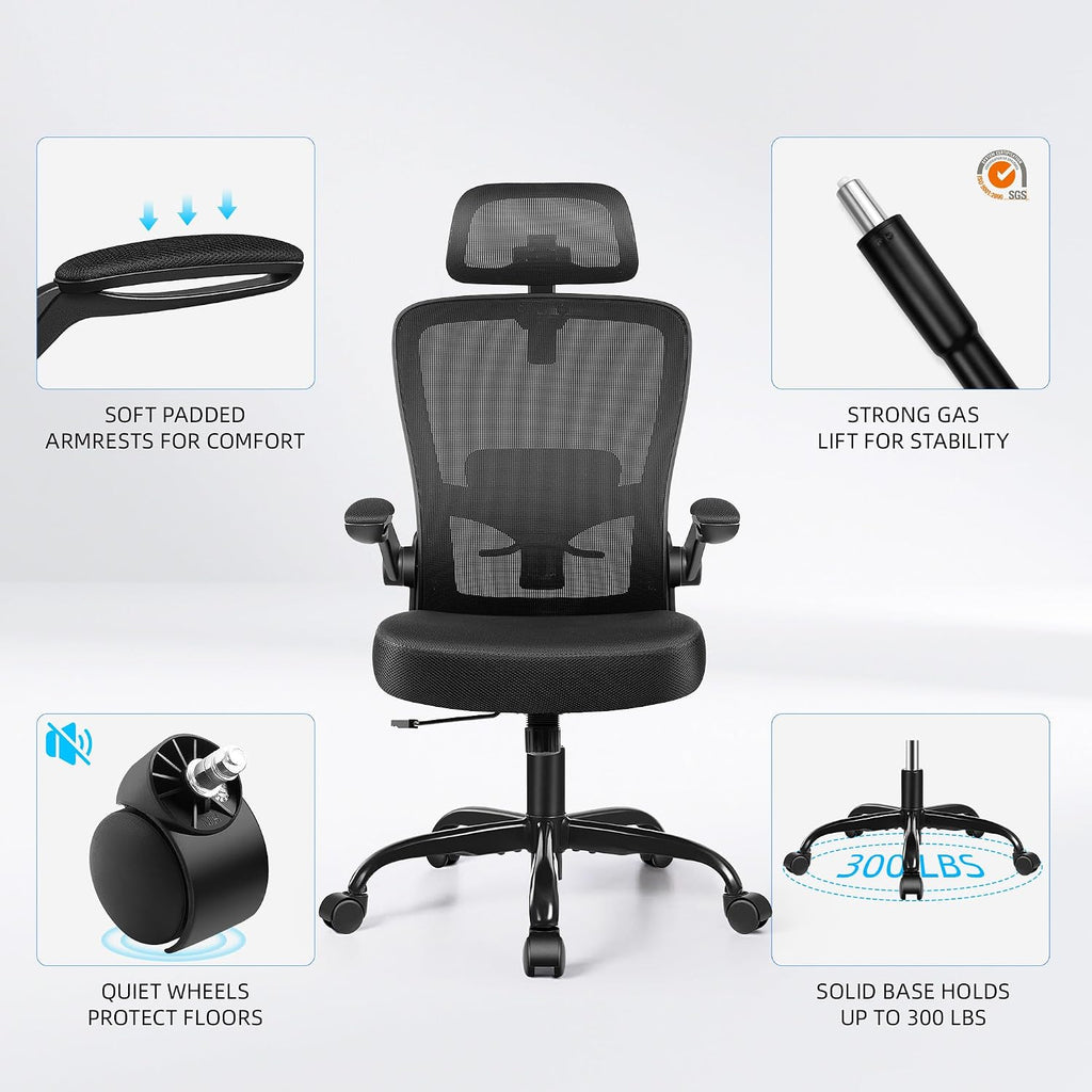 FelixKing Office Chair, Desk Chair with Adjustable Lumbar Support, Ergonomic Computer Chair with High Back and Armrest, Adjustable Height Gaming Chair Home Office Swivel Chair, Pack of 2, Black