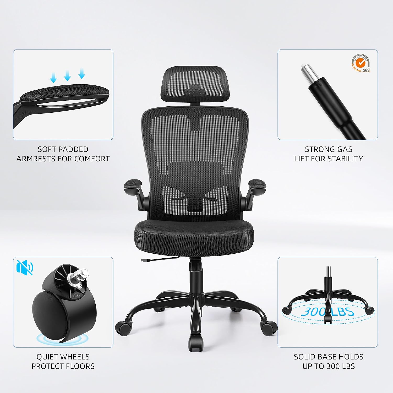 FelixKing Office Chair, Desk Chair with Adjustable Lumbar Support, Ergonomic Computer Chair with High Back and Armrest, Adjustable Height Gaming Chair Home Office Swivel Chair, Pack of 2, Black