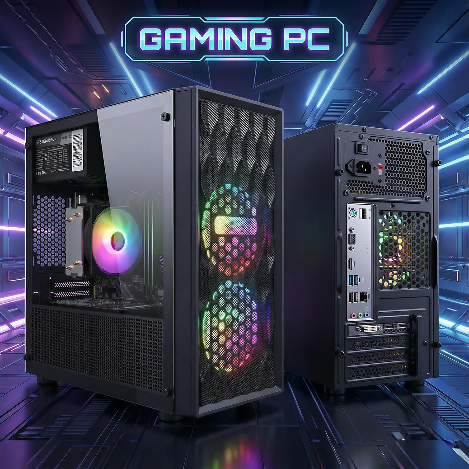 STGAubron Gaming PC Desktop Computer, Intel Core i5-9400F up to 4.1GHz, Radeon RX 580 8G, 16GB DDR4, 512GB SSD, WiFi 6, BT 5.0, RGB Fan x 4, Windows 11 Home