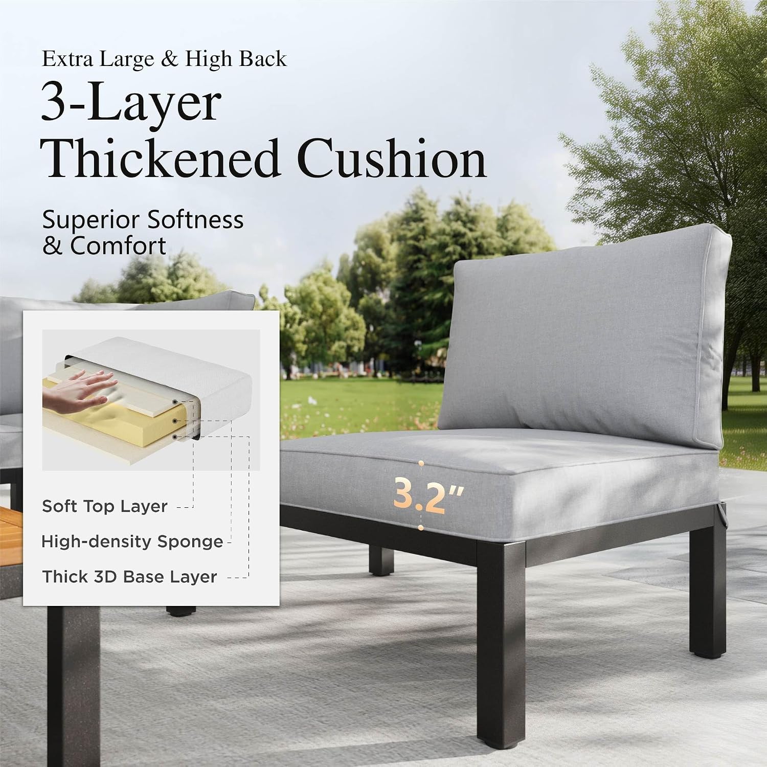 Sophia & William 7 Piece Metal Outdoor Sectional Sofa with Cushion, Patio Furniture Set with 4 x Single Sofa with Side Table, 2 x Coffee Table, Modern L-Shape Outdoor Couch for Deck Garden Backyard