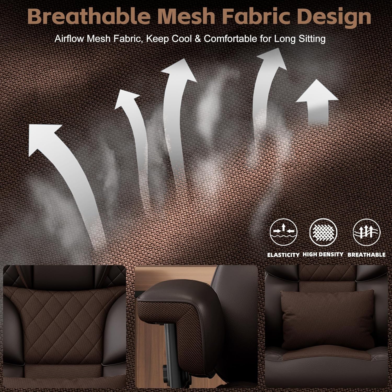 Vonesse Big and Tall Office Chair, Desk Chair with Soft Adjustable Armrests, Ergonomic High Back Gaming Chair with Lumbar Support, Executive Computer Chairs with Footrest (PU Leather, Brown)