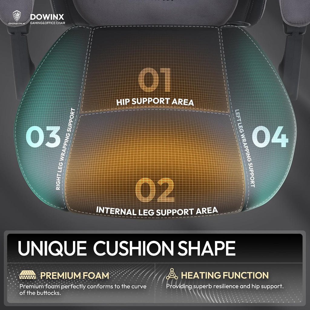 Dowinx Fabric Gaming Chair with Heated Massage Lumbar Support, Gaming Chairs for Adults, Big and Tall Gamer Chair with Pocket Spring Cushion and Footrest, Ergonomic Recliner Computer Chair, Grey