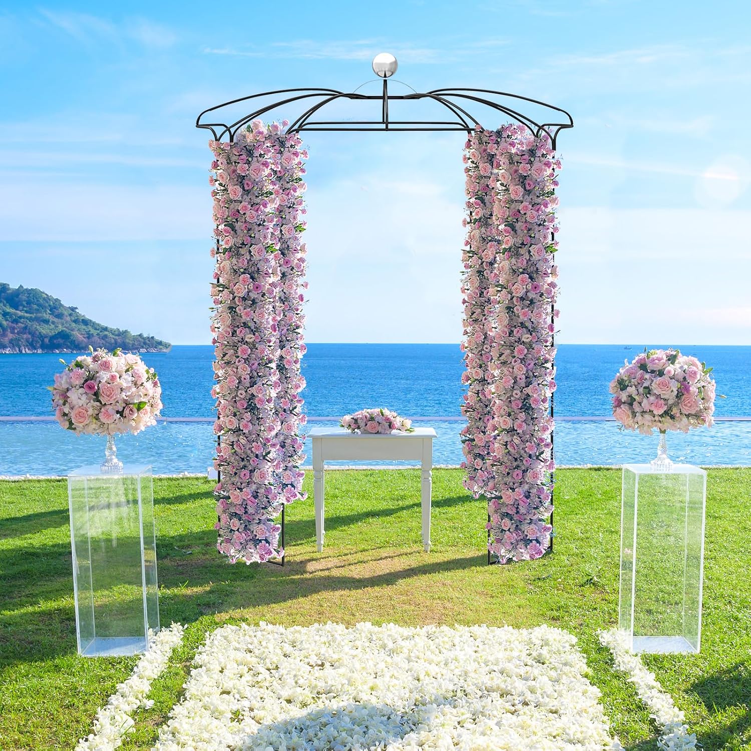 Moccha Birdcage Shape Gazebo, 9.4' H x 6.8' W Pergola Pavilion Arbor for Climbing Plants, French Style Arch Trellis with 8 Ground Stakes, Outdoor Metal Garden Arch for Wedding Party Decoration, Black