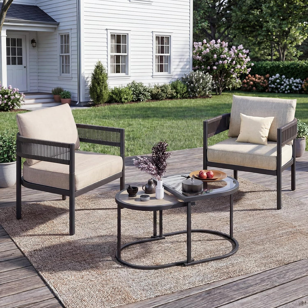 Grand patio 4-Piece Outdoor Conversation Set with 2 Single Chairs and 2 Patio Coffee Tables, Wicker Furniture Set