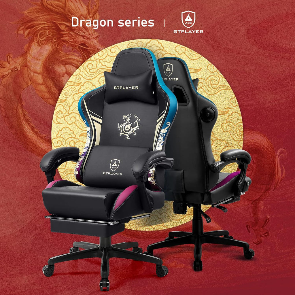 GTPLAYER Gaming Chair with Bluetooth Speakers and Footrest, Dragon Series Video Game Chair, Heavy Duty Ergonomic Chair, Esports Gaming Chair, Computer Office Desk Chair(DEEP Black)