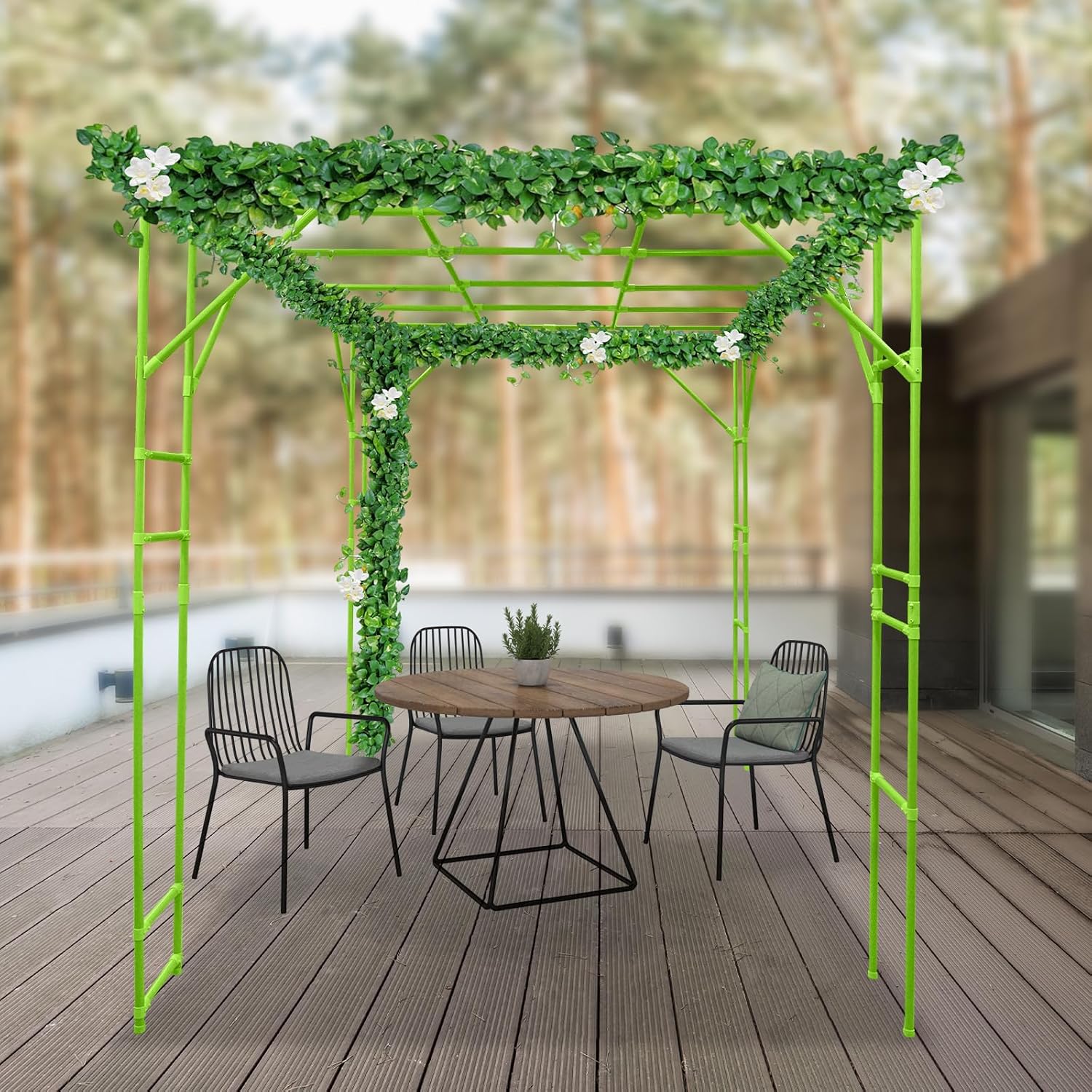 118'' L x 78.5'' W x 90.5'' H Large Outdoor Garden Arch Trellis for Climbing Plants, Grape Arbor Rack Pergola Plastic-Coated Steel Cane Frame for Courtyard and Garden Decoration of Pavilions (Green)