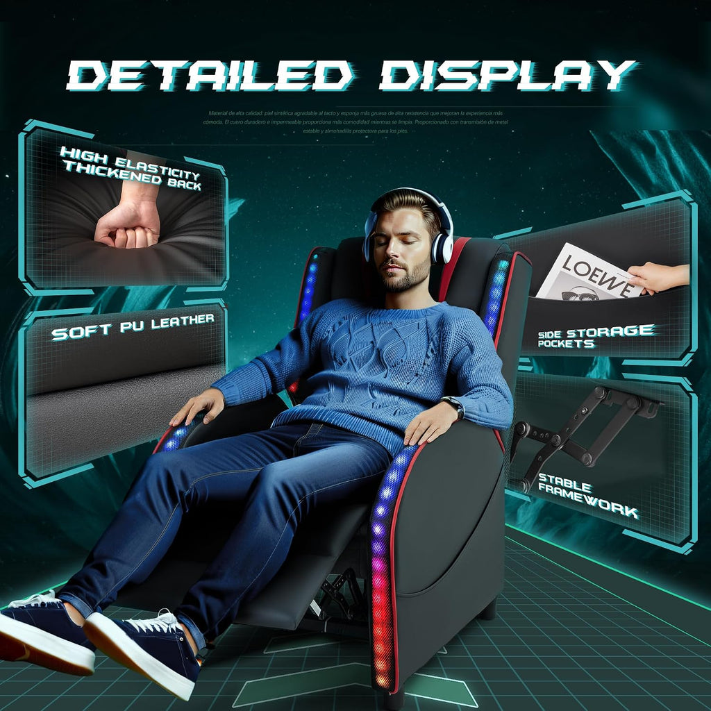 Homall LED Gaming Massage Recliner Chair Racing Style Single Living Room Sofa Comfortable Ergonomic Home Theater Seating(Red)