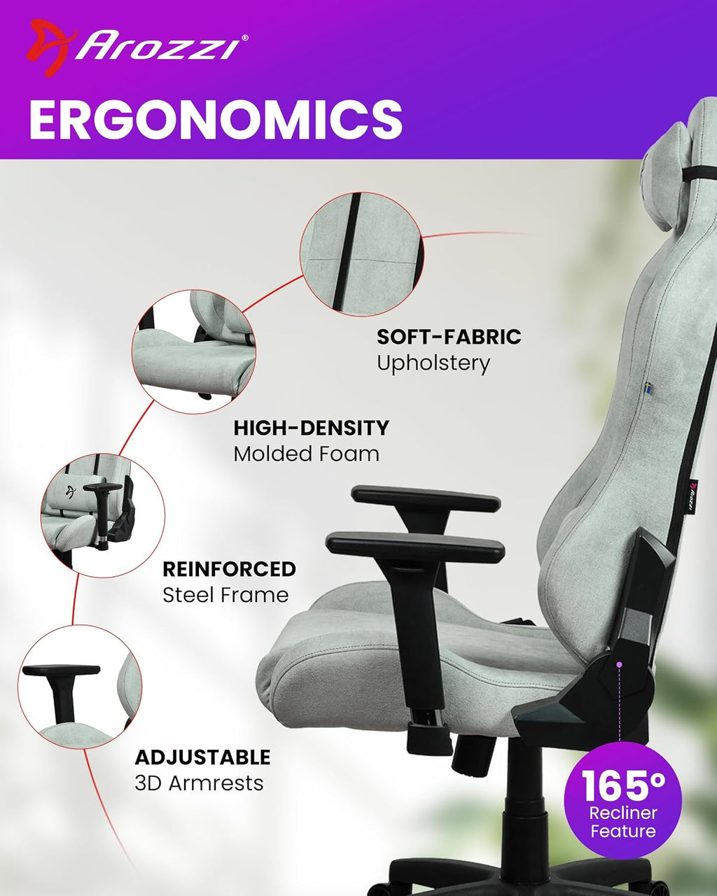Arozzi Torretta Soft Fabric Gaming Chair, Breathable Fluid-Repellent Ergonomic Office Chair with Adjustable Height, 3D Armrest & 2 Supportive Pillows (Pearl Green)