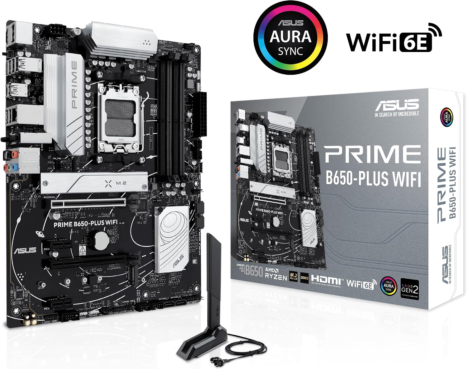 ASUS Prime B650-PLUS WiFi AMD B650 AM5 Ryzen™ Desktop 9000 8000 & 7000 ATX Motherboard, DDR5, PCIe 5.0 M.2, 2.5Gb LAN, WiFi 6E, HDMI™, SATA 6 Gbps, USB Type-C®, BIOS Flashback™, Thunderbolt™ 4 Header