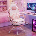 Dowinx Gaming Chair with Cat Ears and Paw Lumbar Pillow, Ergonomic Reclining Chair, Memory Foam and Spring Cushion, Footrest, 300lbs Capacity, Cute and Comfortable Design for Women & Girls