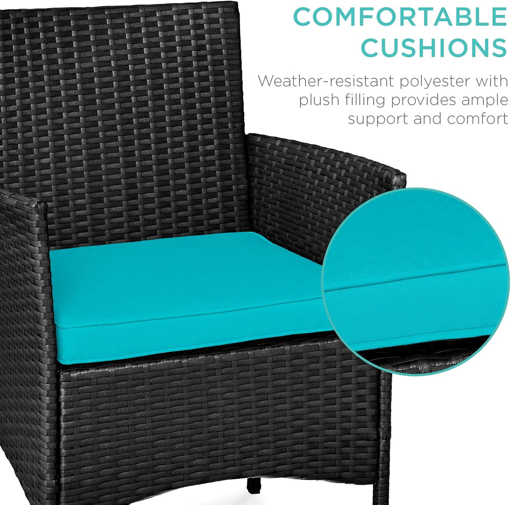 Best Choice Products 3-Piece Outdoor Wicker Conversation Bistro Set, Space Saving Patio Furniture for Garden w/Side Table - Black/Teal