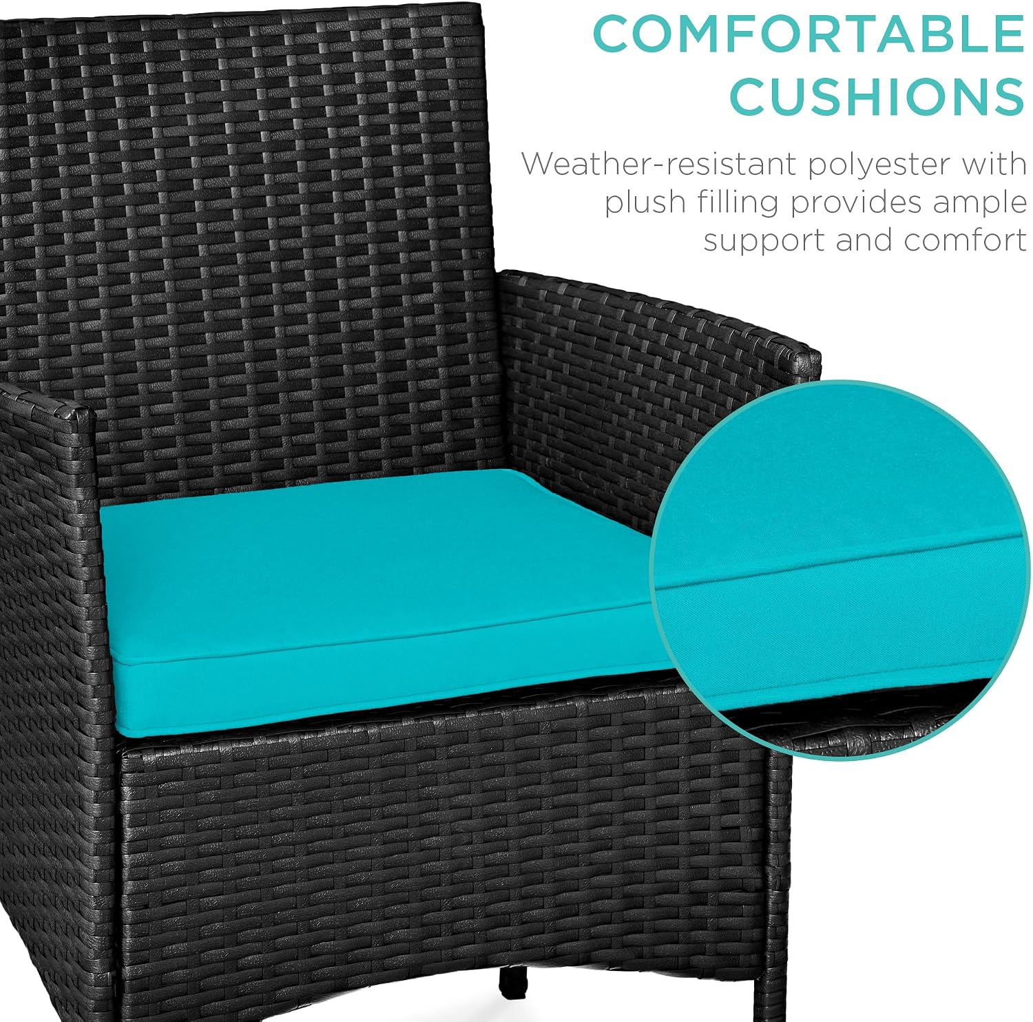Best Choice Products 3-Piece Outdoor Wicker Conversation Bistro Set, Space Saving Patio Furniture for Garden w/Side Table - Black/Teal