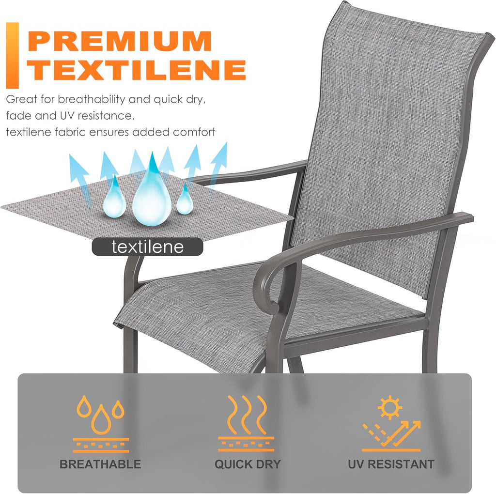 NUU GARDEN Outdoor Patio Dining Set 5 Piece Furniture Set Including Square Outdoor Dining Table with 1.57' Umbrella Hole and 4 Gray Textilene Chairs for Garden, Patio and Poolside Backyards