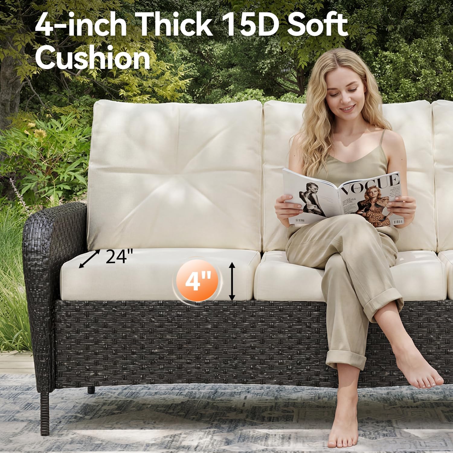 Aoxun Luxury 10-Piece Patio Furniture Set with 44'' Fire Pit Table, Wicker Rattan Sofa with Thick Cushion, Outdoor Conversation Set for Backyard, Poolside & Garden, Black/Beige