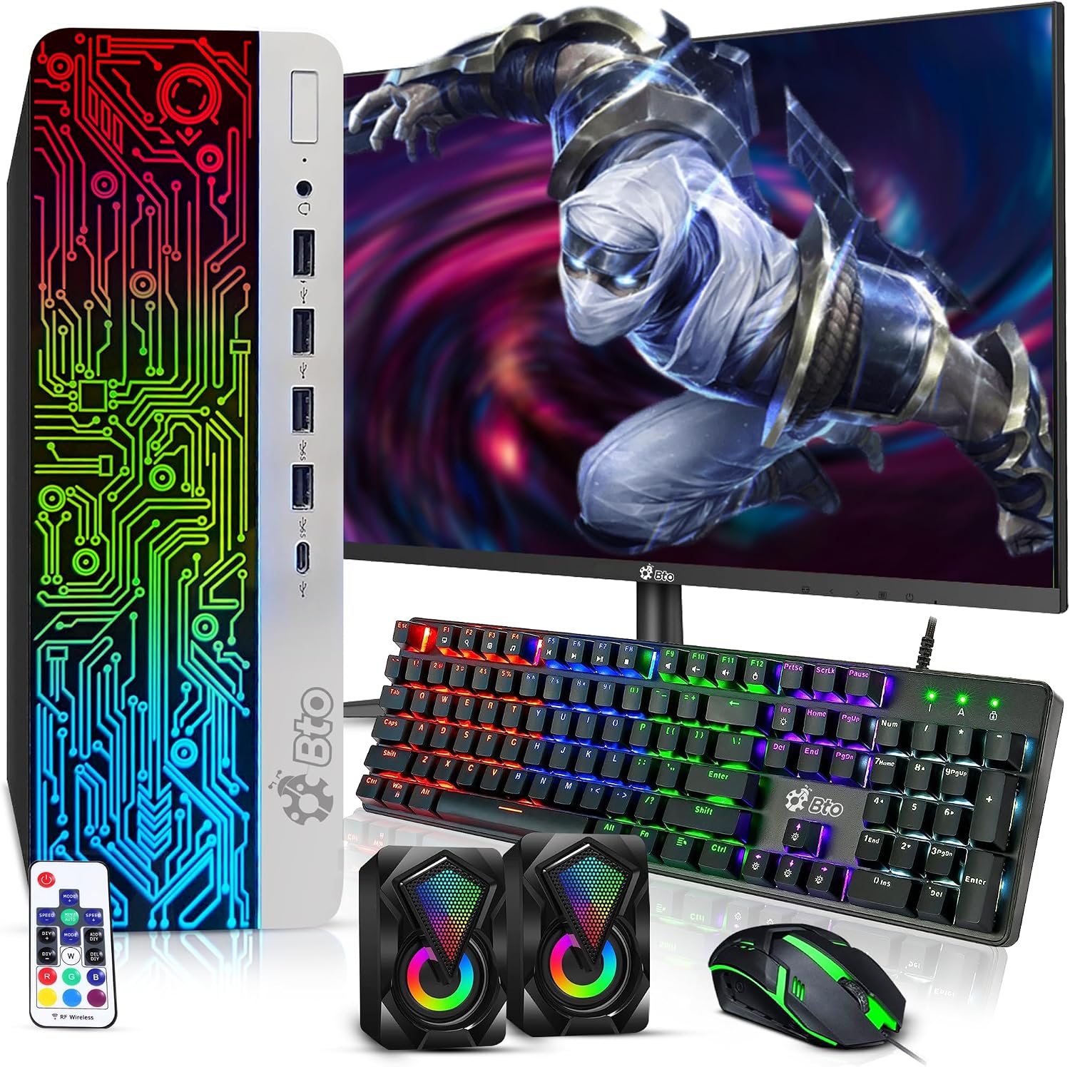 BTO RGB Gaming Desktop PC Bundle - Intel Core i5 6th Gen, 16GB DDR4 Ram, 1TB SSD, NVIDIA GeForce GTX 1050 Ti 4GB, New 24-inch Monitor - Prebuilt Gaming Computer, RGB Set - Windows 11 Pro (Renewed)