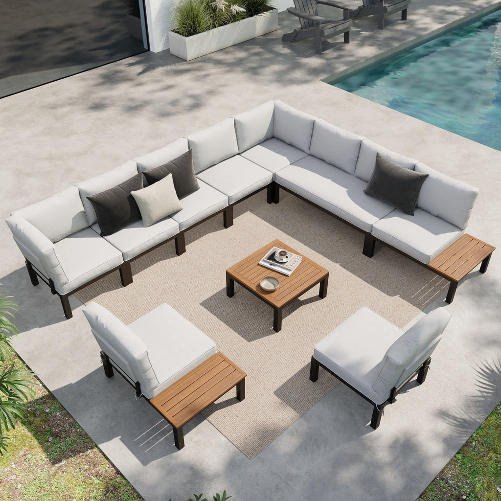 Sophia & William 9PCS Patio Furniture Set, Metal Outdoor Sectional Sofa Patio Conversation Set-2 Single Sofa with Side Table, 4 Single Couch, 2 Loveseat, 1 Tea Table