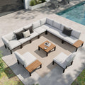 Sophia & William 9PCS Patio Furniture Set, Metal Outdoor Sectional Sofa Patio Conversation Set-2 Single Sofa with Side Table, 4 Single Couch, 2 Loveseat, 1 Tea Table