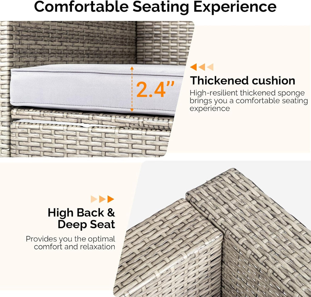 VINGLI 6 Pieces Wicker Patio Furniture Set, Outdoor Sectional Furniture Patio Conversation Set Space-Saving Design with Ottomans and Coffee Table for Garden,Poolside, Backyard(Grey)