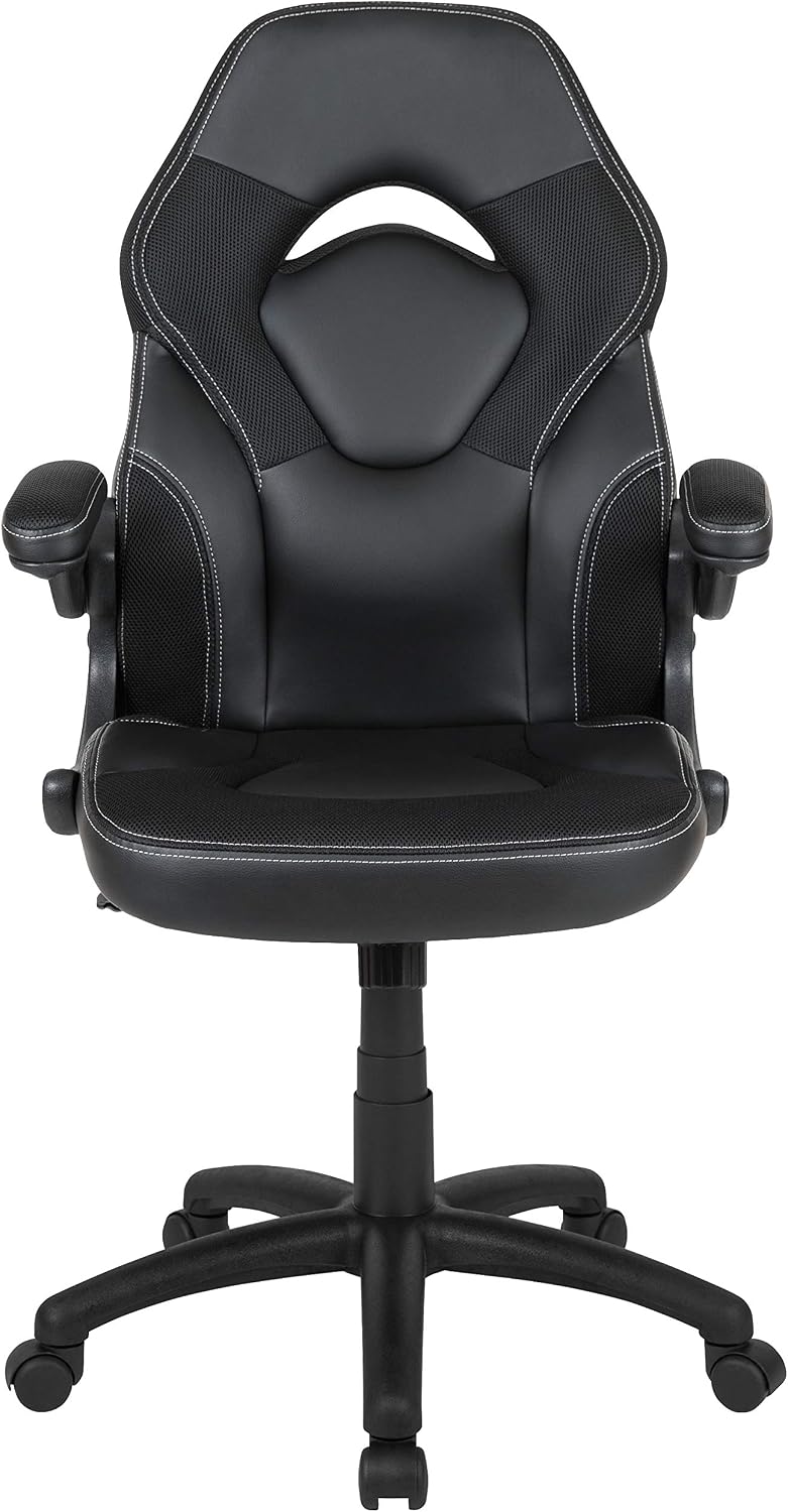 Flash Furniture X10 High-Back LeatherSoft Racing Style Gaming Chair with Flip-Up Arms, Ergonomic Padded Swivel Computer Chair, Black