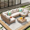 JOYURE 7 Piece Wicker Patio Furniture Set,Outdoor Conversation Sectional Sofa w/Coffee Table,All-Weather Outdoor Sofa with Thick and Anti-Slip Cushions for Deck,Poolside,Garden,Beige