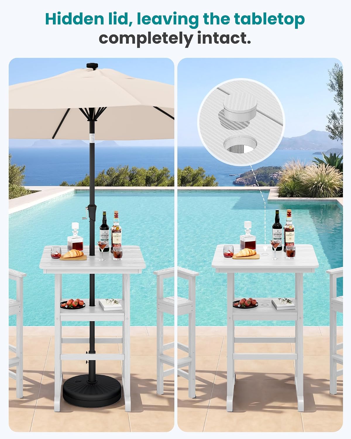 SERWALL Balcony Adirondack Chairs and Table 3 Pieces Set, Oversize Adirondack Bar Height Chairs Set of 2 and Bar Table, Outdoor Bar Stools Set, White