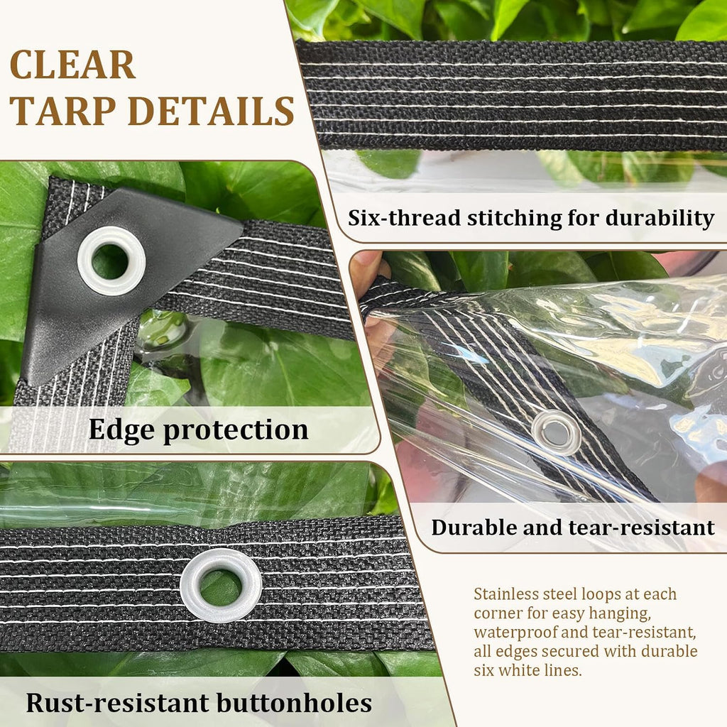 Clear Tarp 8x20ft with Grommets Thickened 14Mil Clear Tarps Heavy Duty Waterproof Tear Resistant PVC Vinyl Reinforced Edges for Small Patio Porch and Outdoor Greenhouse Plant Cover