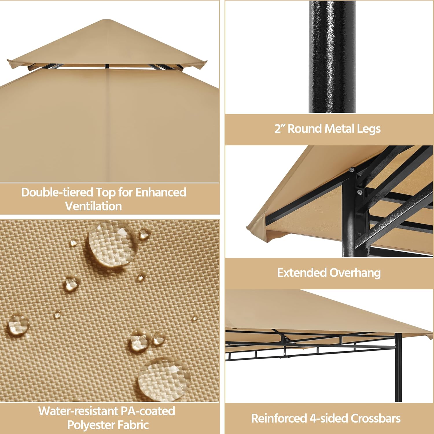 Yaheetech Gazebo for Patios - 11x11ft Outdoor Powder-Coated Steel Frame Gazebo, Double Roofs Grill Shelters BBQ Pavilion for Lawn/Backyard/Garden/Deck, Khaki