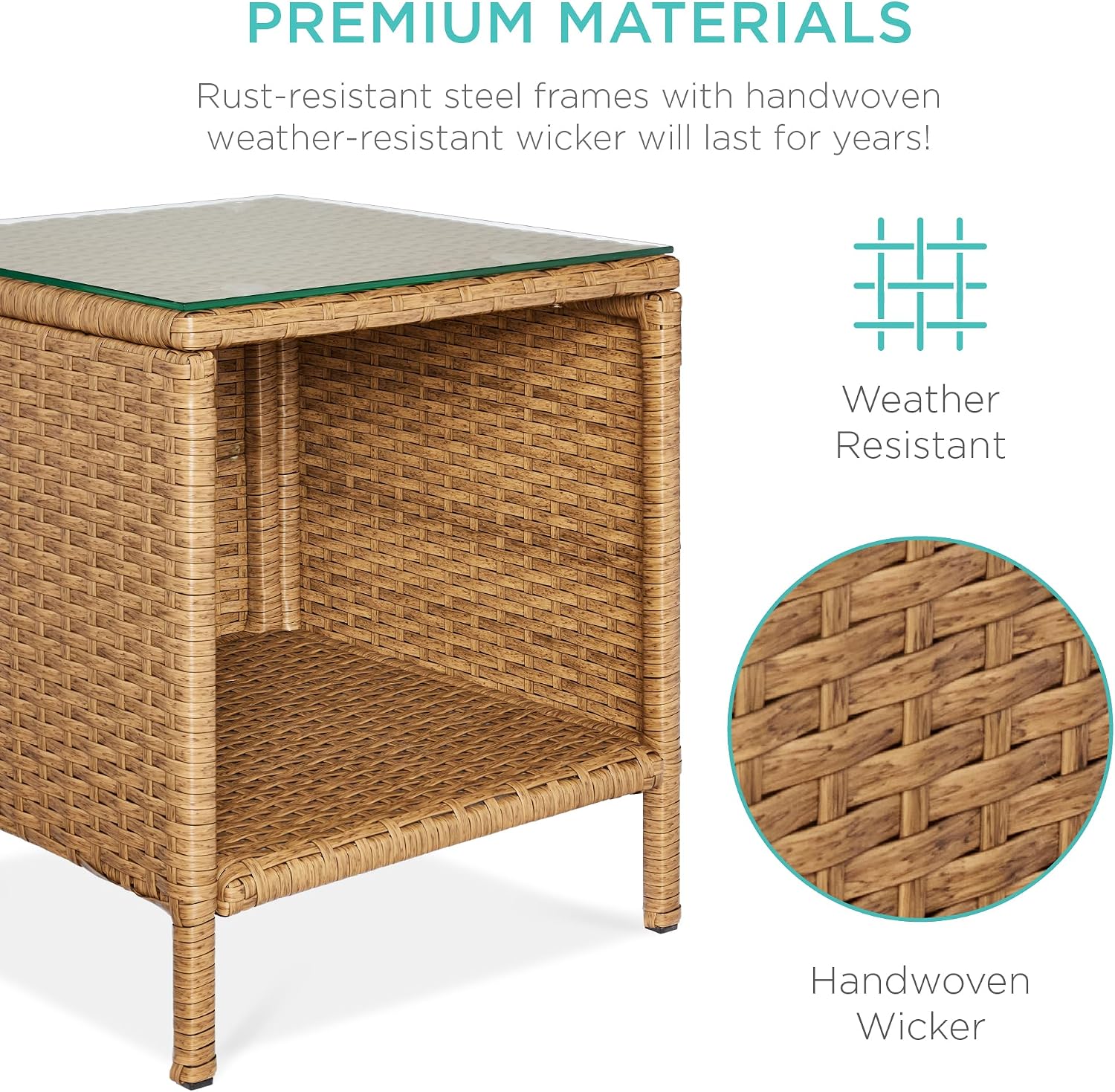 Best Choice Products 3-Piece Outdoor Wicker Conversation Bistro Set, Space Saving Patio Furniture for Garden w/Side Table - Natural/Ivory