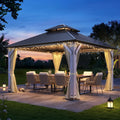 12'x12' Hardtop Wood Gazebo, Outdoor Double Roof Galvanized Steel Top Gazebo with Wooden Post, Curtains & Netting for Backyard, Patio, Deck (12x12 FT)