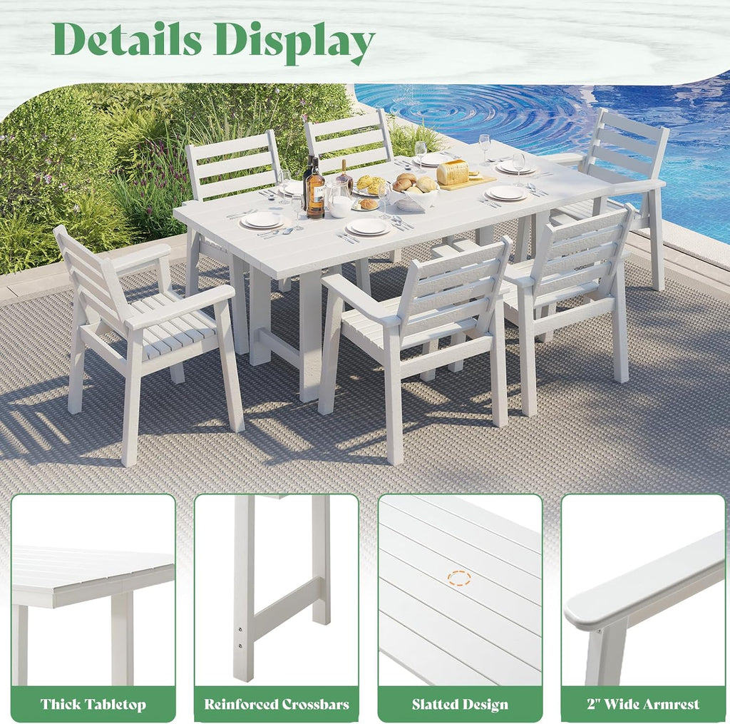 AMERLIFE Patio Dining Sets for 12 Person, HDPE Dining Set with 2 Tables, 12 Dining Chairs and Umbrella Hole for Backyard, Poolside, Porch, Seaside, White