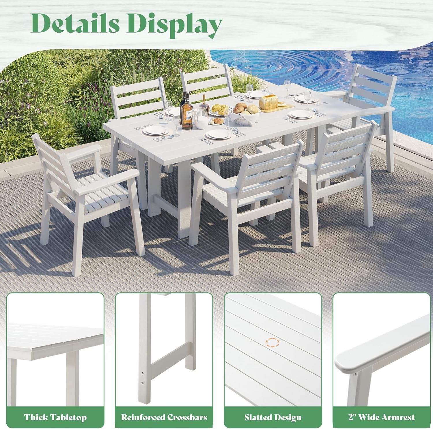 AMERLIFE Patio Dining Sets for 12 Person, HDPE Dining Set with 2 Tables, 12 Dining Chairs and Umbrella Hole for Backyard, Poolside, Porch, Seaside, White