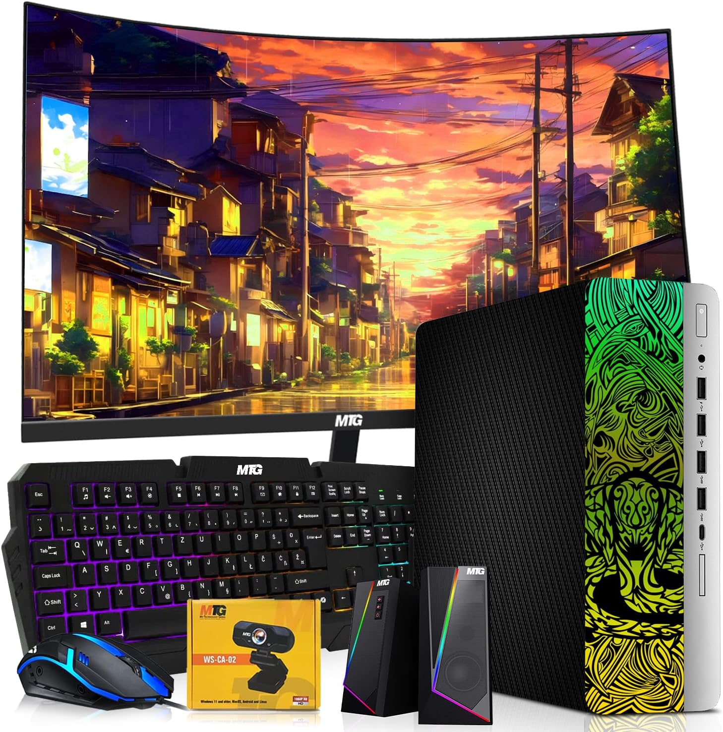 TechMagnet HP Carbon Black Cobra Edition Desktop – Intel Core i5|16GB DDR4 Ram|512GB SSD|New 24 Inch Curved Monitor|Windows 11 – Computer Tower PC (Renewed)