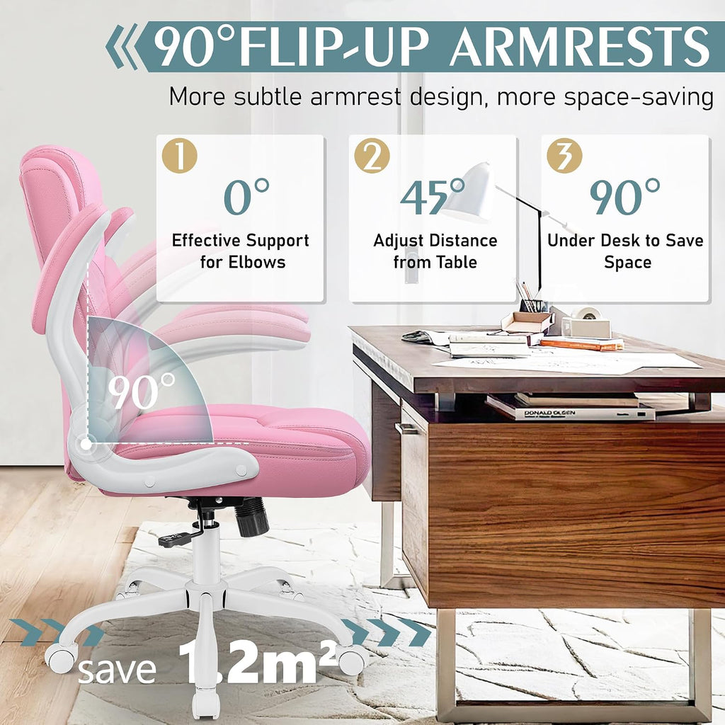 Leather Office Chair, PU Home Computer Desk Chairs with Ergonomic Back Support, 360°Swivel Free，Small Gaming Chair with Wheels and Adjustable Armrests, for Short People Use