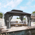 Aoxun 10' x 14' Permanent Hardtop Gazebo with Galvanized Steel Double Roof and Aluminum Frames Outdoor Large Pavilion Gazebo for Patio Deck Garden, Nettings and Curtains Included, Gray