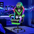 HOFFREE Gaming Chair with Bluetooth Speakers and Led Lights Massage Computer Gamer Chair with Footrest Ergonomic Video Game Chair for Adults Green and Black