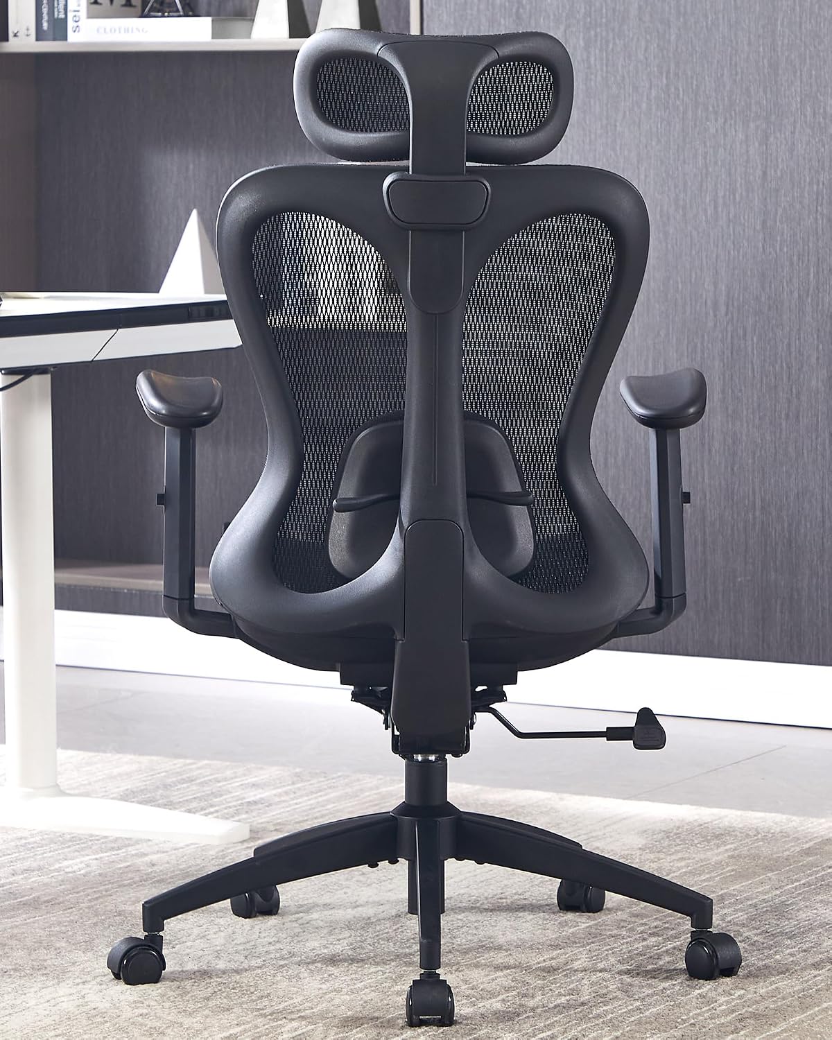 amseatec Ergonomic Office Desk Chair, Comfortable Computer Gaming Chair, Breathable Mesh Back & Seat, Adjustable Armrest & Headrest, Lumbar Support, Butterfly Design for Home Office (Black)