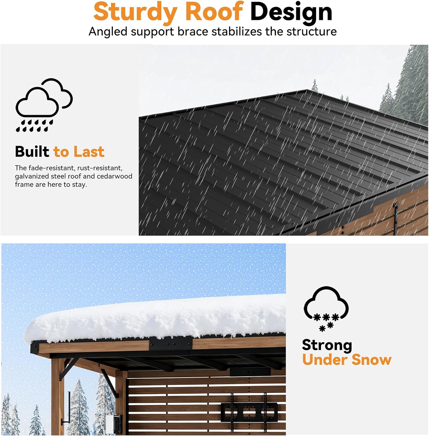 Modern Shade Woodberry Outdoor Bar 6' X 12' with TV Mount, Cedar Wood Gazebo with Dual bar Tops & Shelves, Grill Gazebo with USB and USB-C Charging Ports, Bar Gazebo with Dual Bar Counters for Patio