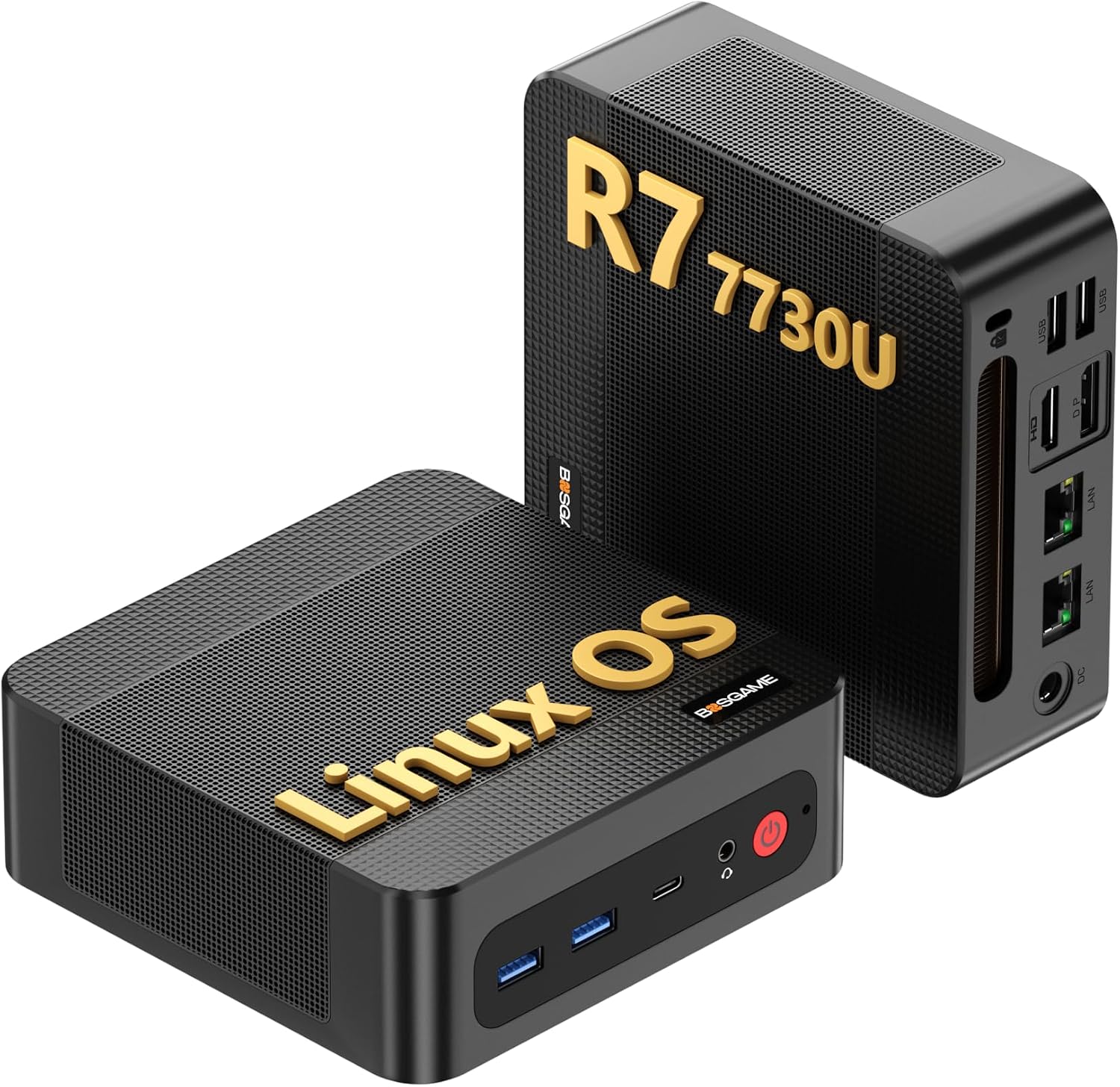 BOSGAME P4 Ultra Linux Mini PC, AMD Ryzen 7 7730U 16GB DDR4, 1TB PCIe SSD, Dual LAN 2.5G & Wi-Fi 6E & BT5.2, 4K Triple Display, Ubuntu Desktop Computers for Office