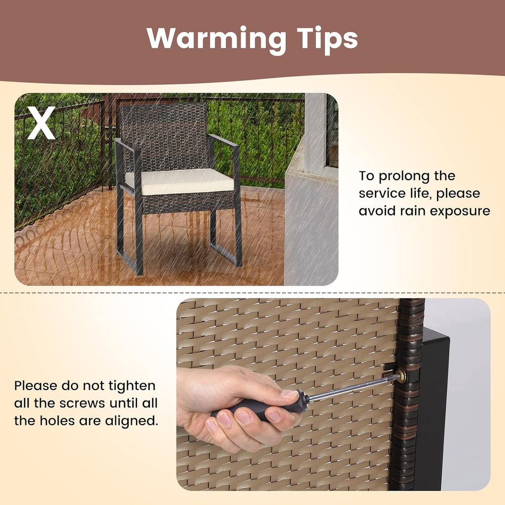 Tangkula 3 Piece Patio Furniture Set, Modern Heavy Duty All Weather Cushioned Wicker Chairs and Coffee Table Set, Suitable for Front Porch, Backyard, Garden, Poolside and Deck (Mix Brown)