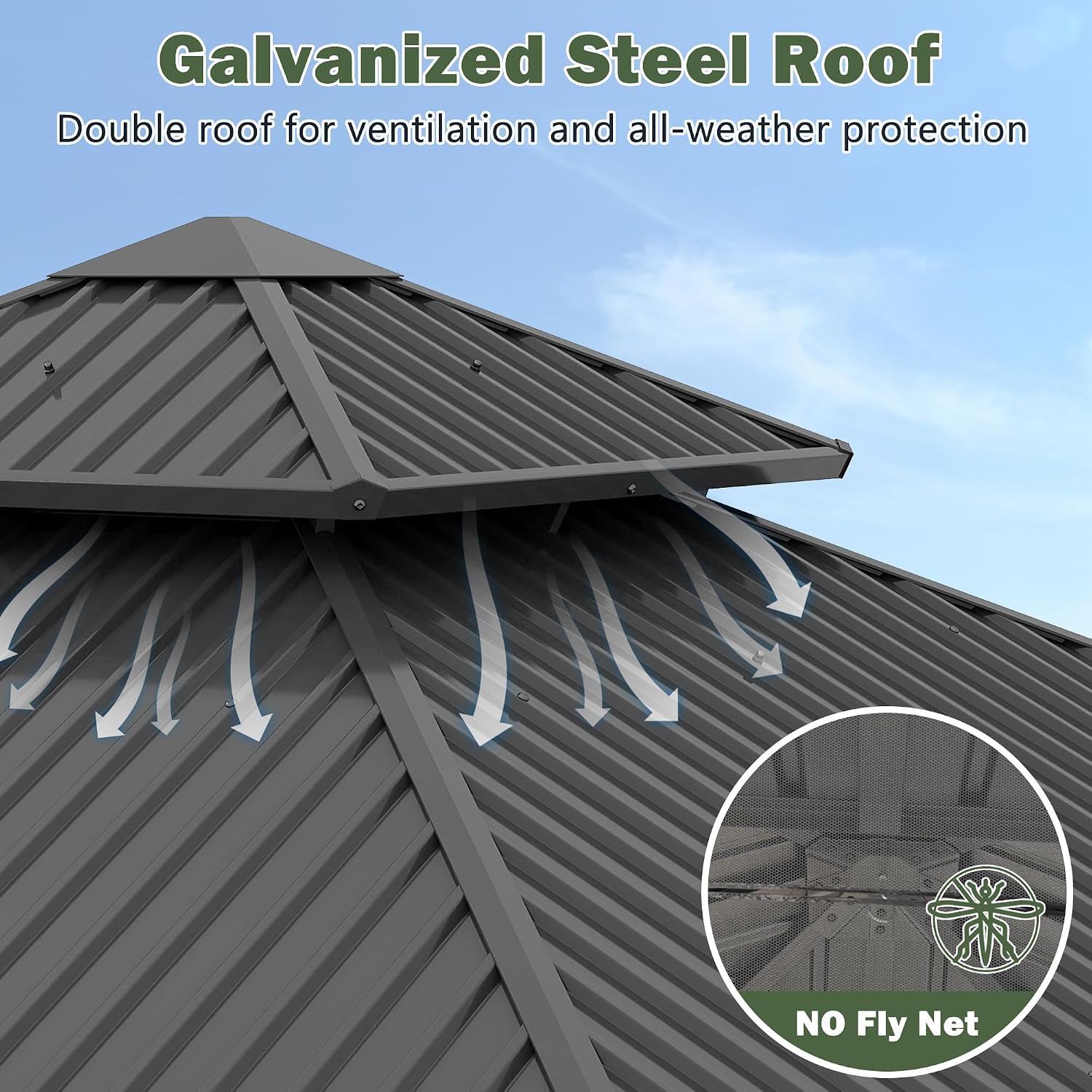 12'x12' Hardtop Wood Gazebo, Outdoor Double Roof Galvanized Steel Top Gazebo with Wooden Post, Curtains & Netting for Backyard, Patio, Deck (12x12 FT)