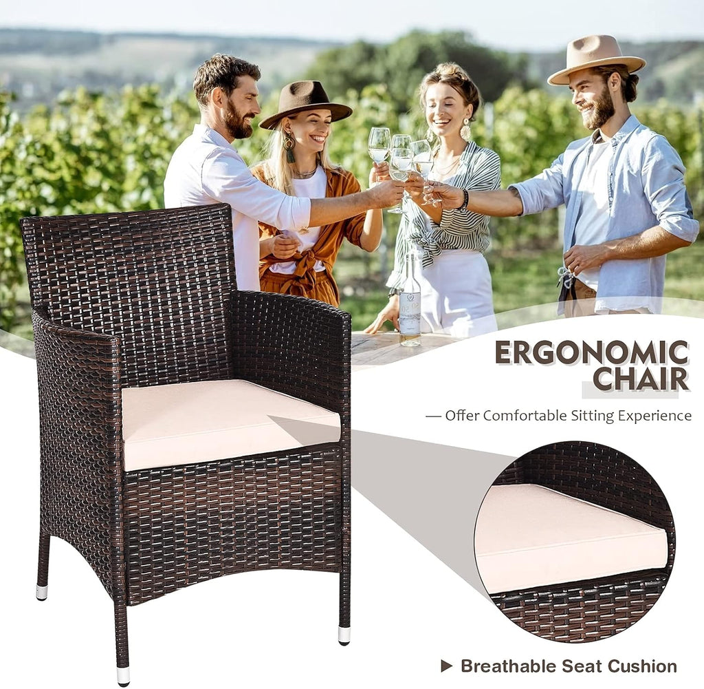 Tangkula Patio Furniture Set 3 Piece, Outdoor Wicker Rattan Conversation Set with Coffee Table, Chairs & Thick Cushions, Suitable for Patio Garden Lawn Backyard Pool (Off-White)