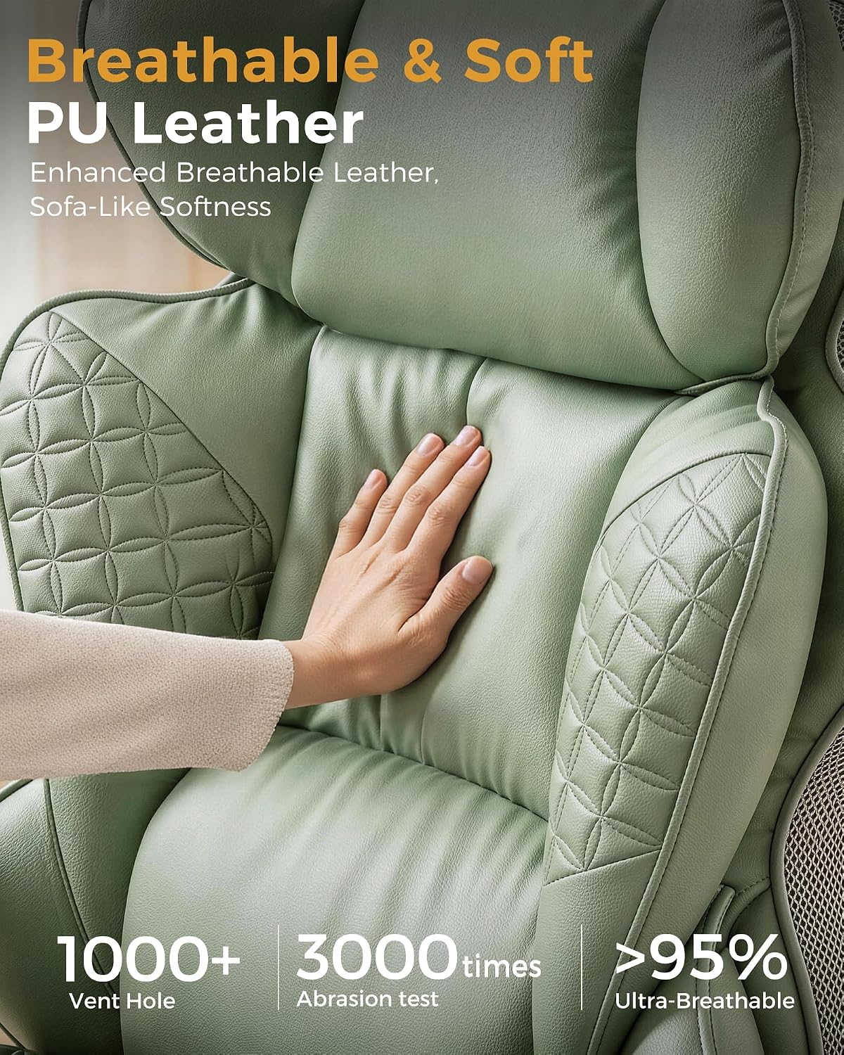 COMHOMA Big and Tall Office Chair Heavy Duty Gaming Chair with Deluxe Embossing Leather High Back Wider Ergonomic Computer Chair with Foot Rest 150°Reclining Pocket Spring Lumbar Support