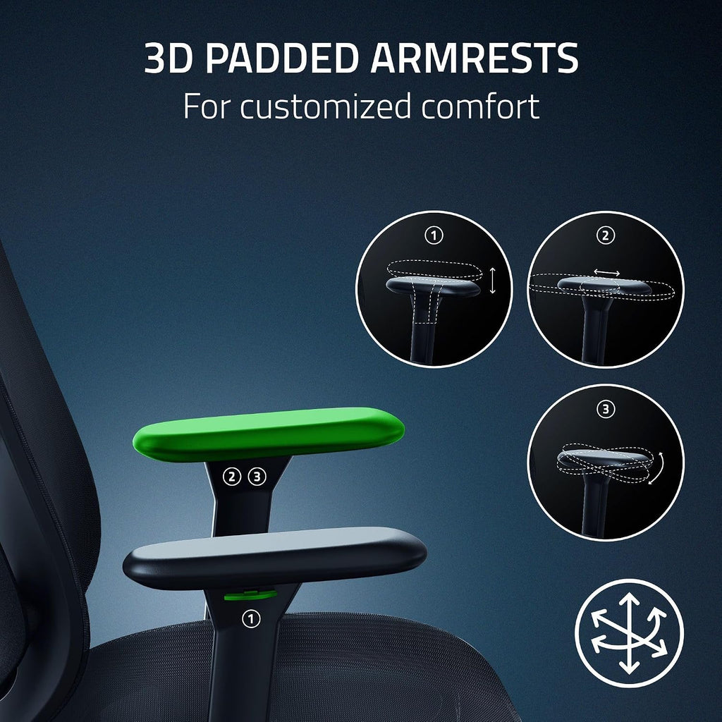 Razer Fujin Mesh Ergonomic Gaming Chair: Ultra-Durable & Breathable - 130 Degree Recline - Adjustable Lumbar Support - 3D Padded Armrests - Premium Frame - Sturdy Build