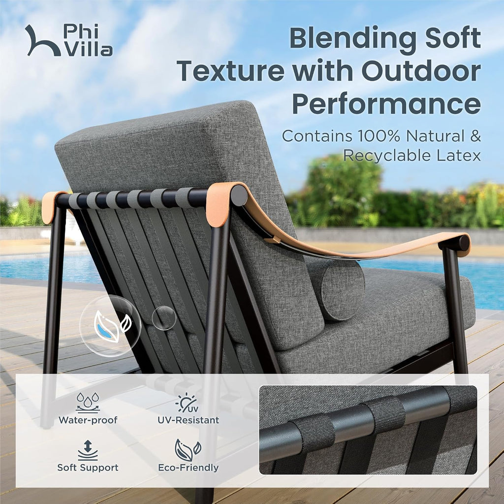 PHI VILLA Modern Outdoor Patio Furniture Set,Deep&Wide Seat with Extra Thick 6.3' Cushions Metal Outdoor Conversation Set(Backyard ICON Collection)