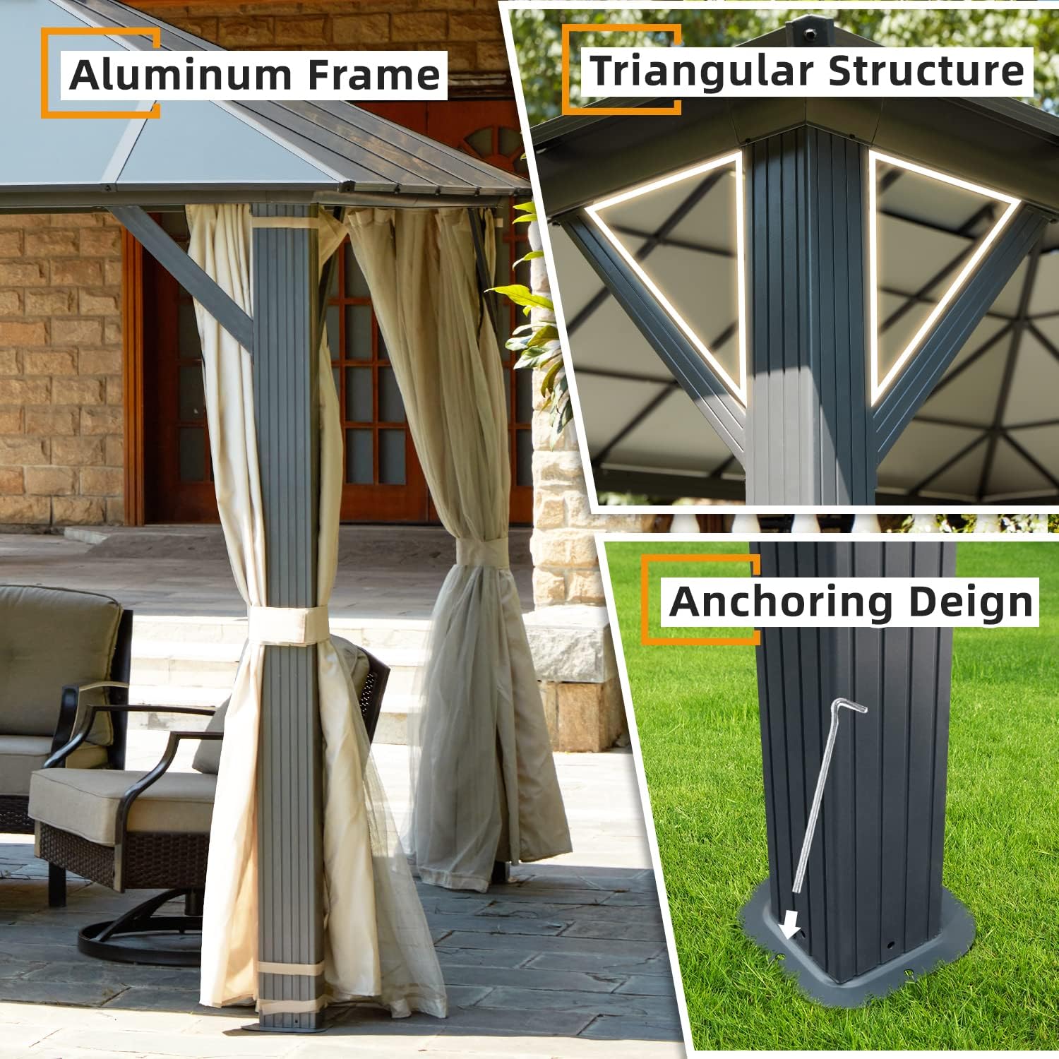 EROMMY 12' x 20' Gazebo Outdoor Double Roof Aluminum Composite Canopy Aluminum Frame Pavilion with Curtains and Netting for Patio Lawn Garden Backyard
