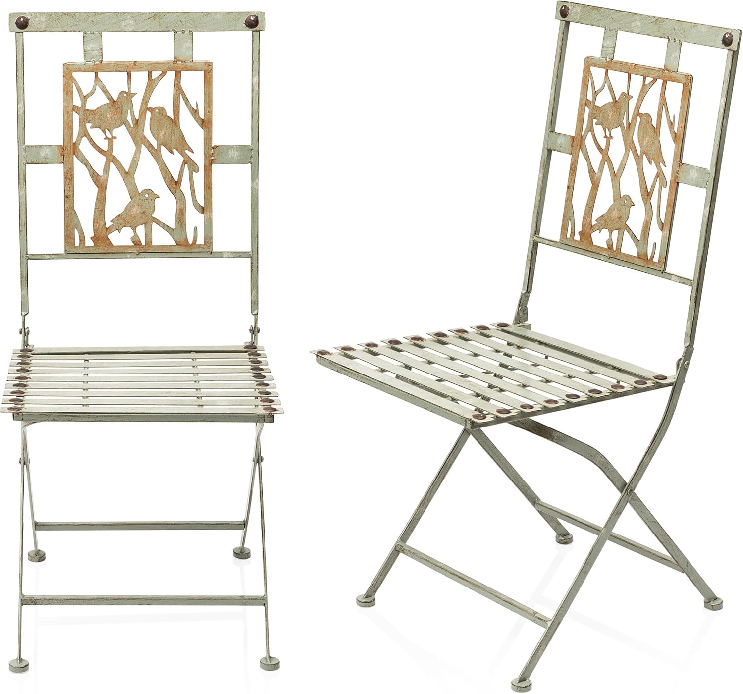 Alpine Corporation Indoor/Outdoor Bird Design 3-Piece Bistro Set Folding Table and Chairs Patio Seating