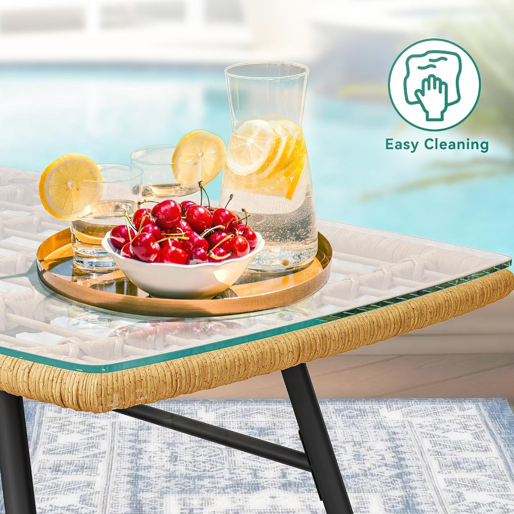 YITAHOME 4-Piece Patio Furniture Set, Wicker Outdoor Bistro Set, All Weather Rattan Patio Conversation Set with Soft Cushions and Glass Side Table for Backyard, Balcony, Deck - Light Grey