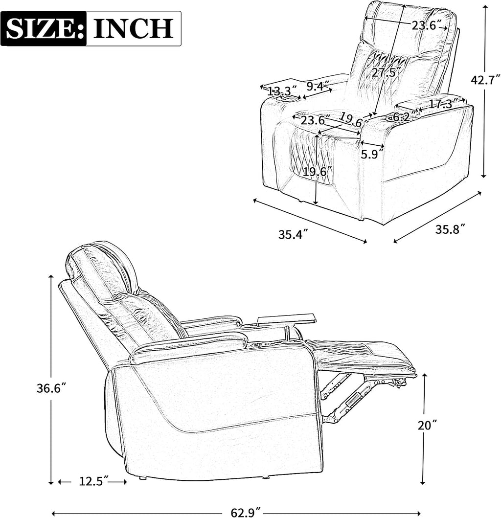 Merax Electric Recliner Chair with USB Charge Port, 360 Swivel Tray Table, Hand in-Arm Storage, and Cup Holders, Ambient Lighting - Ambient Lighting Gaming Recliner Chair Home Theater Seating