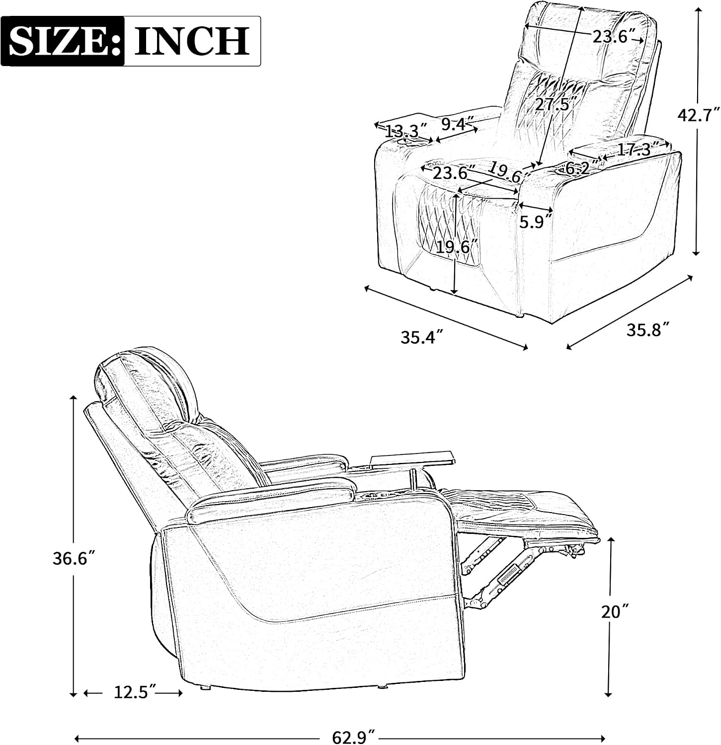 Merax Electric Recliner Chair with USB Charge Port, 360 Swivel Tray Table, Hand in-Arm Storage, and Cup Holders, Ambient Lighting - Ambient Lighting Gaming Recliner Chair Home Theater Seating