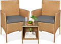 Best Choice Products 3-Piece Outdoor Wicker Conversation Bistro Set, Space Saving Patio Furniture for Garden w/Side Table - Natural/Gray